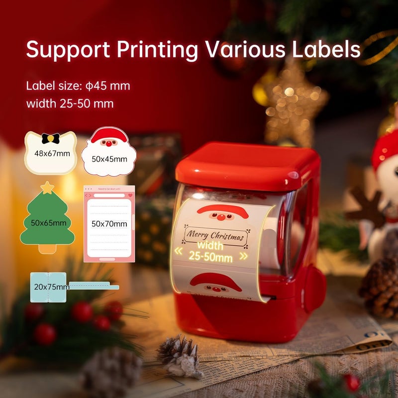 HPRT NEW1 Label Printer +4 Rolls Labels, 2 Inch Portable Inkless Bluetooth Label Maker for Small Business, Home, School, Automatic Label Recognition, Sticker Printer for Address Logo Barcode Clothing（Red） - Image 2